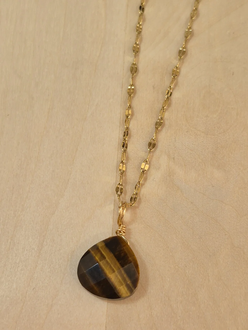 🤎💛NEW🤎💛 BEAUTIFUL!! SS Natural Stone Faceted TIGER EYE Pendant Necklace